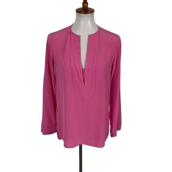 BCBGMaxAzria Emmalise Silk Top XXS Pink Blush Berry Luxe Designer Minimalist - Picture 2 of 9